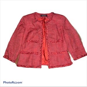 Kasper Red Textured Tweed Open Front Blazer